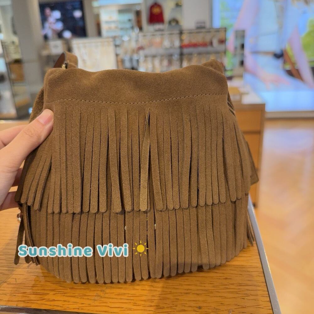 NWT Coach Faye Mini Leather Drawstring Crossbody Bag with Fringe CFP27 IM/CEDAR